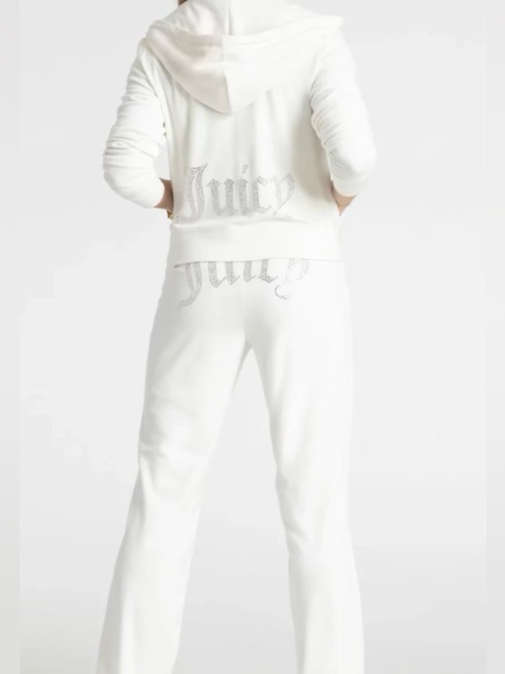 Juicy Couture Bling Velour Tracksuit Jacket Hoodie & Pants in Cream Soda